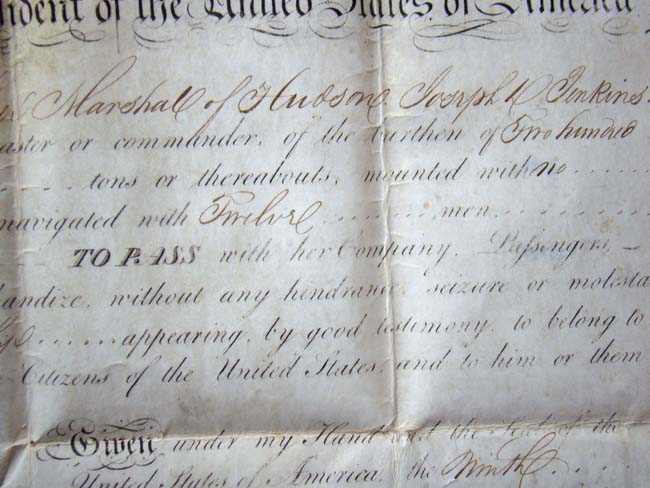 A Ships' Passport signed by President THOMAS JEFFERSON and future President JAMES MADISON on Feb. 9, 1804 — image 7